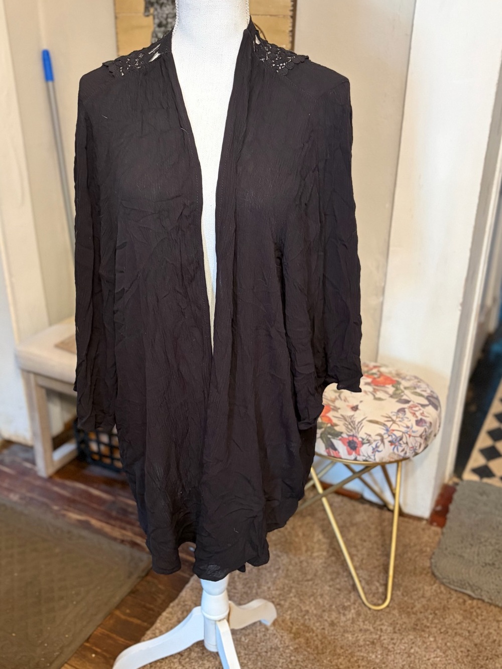 torrid Black Lace-Trim Open Kimono